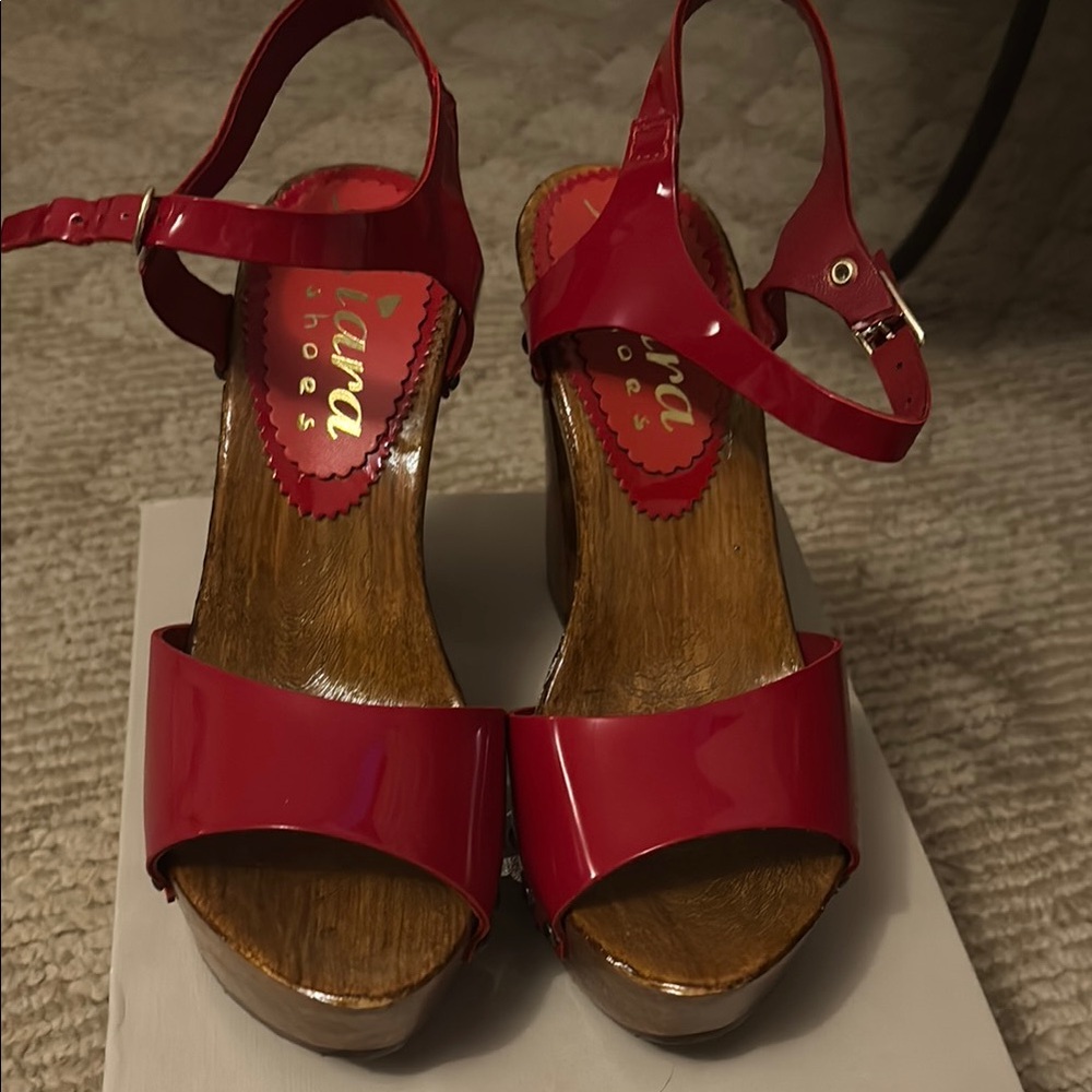 Red Patent Platform Sandals